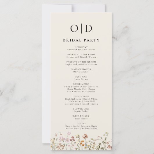 ワイルドフラワーミニマルタイポグラフィ結婚式 プログラム (裏面)