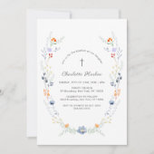 ワイルドフラワーミニマルフローラリースクロスバプテスマ 招待状 (正面)
