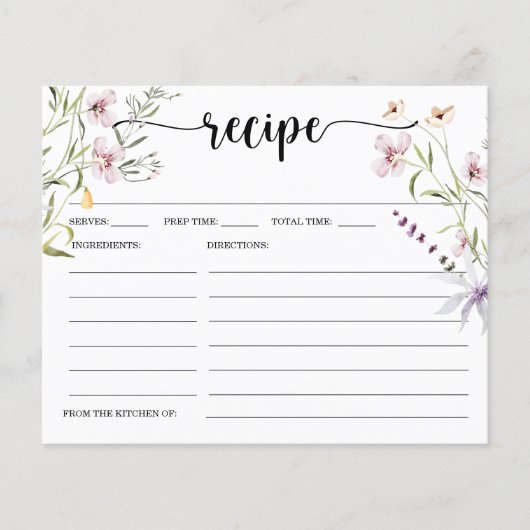 ワイルドフラワーミニマルブライダルシャワーレシピカード (正面)