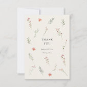 ワイルドフラワーミニマルベージュボホフローラ結婚ズ サンキューカード (正面)