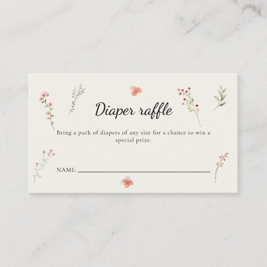 ワイルドフラワーミニマルボホベイビーシャワーおむつラッフル エンクロージャーカード (正面)