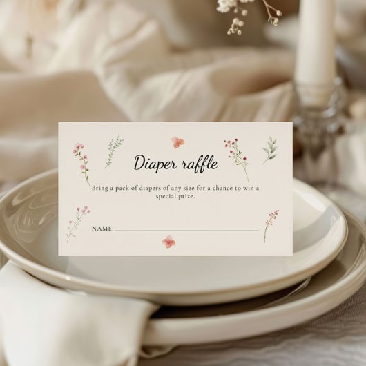 ワイルドフラワーミニマルボホベイビーシャワーおむつラッフル エンクロージャーカード