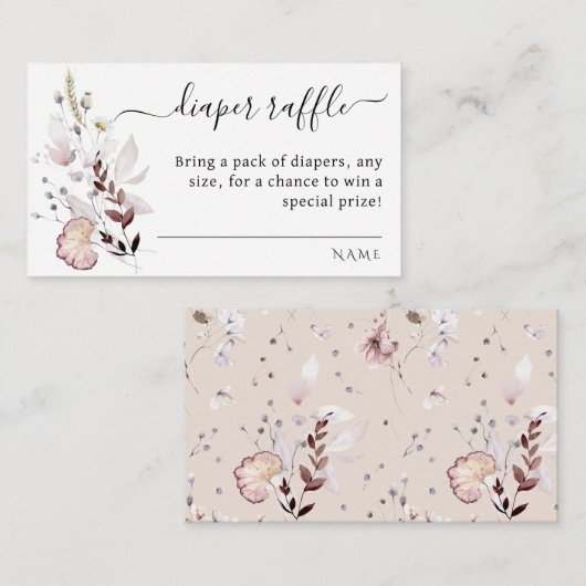 ワイルドフラワーミニマルボホモダン赤ちゃんシャワーおむつ エンクロージャーカード (正面/裏面)