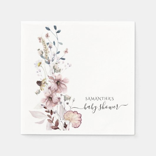 ワイルドフラワーミニマルボホモダン赤ちゃんシャワー スタンダードカクテルナプキン (正面)