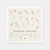 ワイルドフラワーミニマルボホーベージュフローラズ結婚 スタンダードカクテルナプキン (正面)