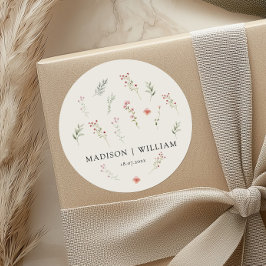 ワイルドフラワーミニマルボホーベージュフローラズ結婚 ラウンドシール