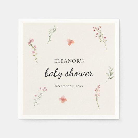ワイルドフラワーミニマルボホ赤ちゃんシャワー スタンダードカクテルナプキン (正面)