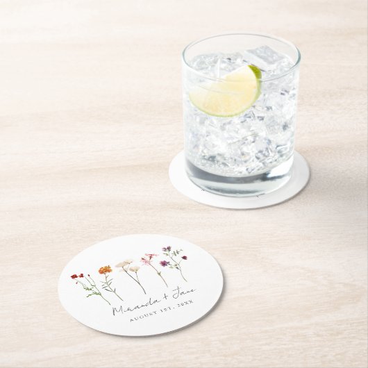 ワイルドフラワーミニマルレズビアンプライドフローラ結婚ズ ラウンドペーパーコースター (インサイチュ)