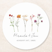 ワイルドフラワーミニマルレズビアンプライドフローラ結婚ズ ラウンドペーパーコースター (正面)
