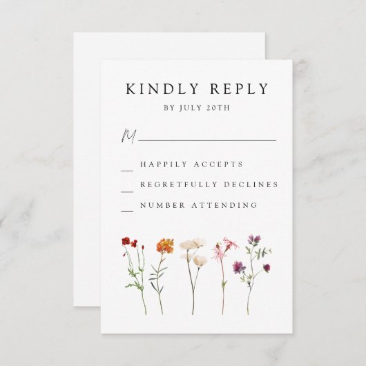 ワイルドフラワーミニマルレズビアンプライドフローラ結婚ズ 出欠カード (正面/裏面)