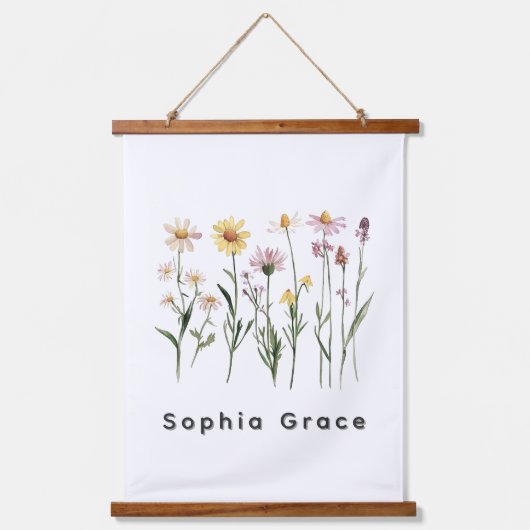 ワイルドフラワーミニマル名前をカスタムする 吊り下げ型タペストリー (正面)