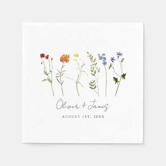 ワイルドフラワーミニマルLGBTQゲイプライドフローラ結婚ズ スタンダードカクテルナプキン (正面)