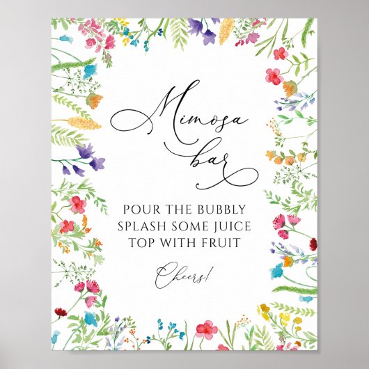 ワイルドフラワーミモザバードリンクサイン ポスター (正面)