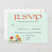 ワイルドフラワーミントフローラウェディングRSVP応答 インビテーションポストカード (正面/裏面)