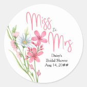 ワイルドフラワーミーティング ミス・トゥ・ミセス プリティ ブライダルシャワー ラウンドシール (正面)