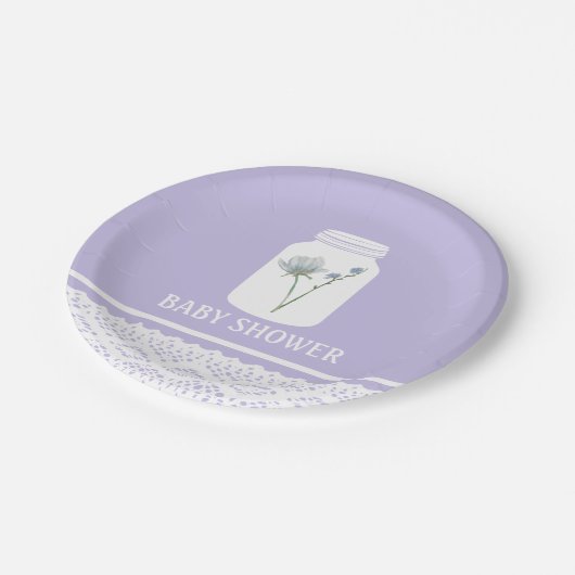 ワイルドフラワーメイソンの瓶とレースの赤ちゃんシャワー ペーパープレート (アングル)