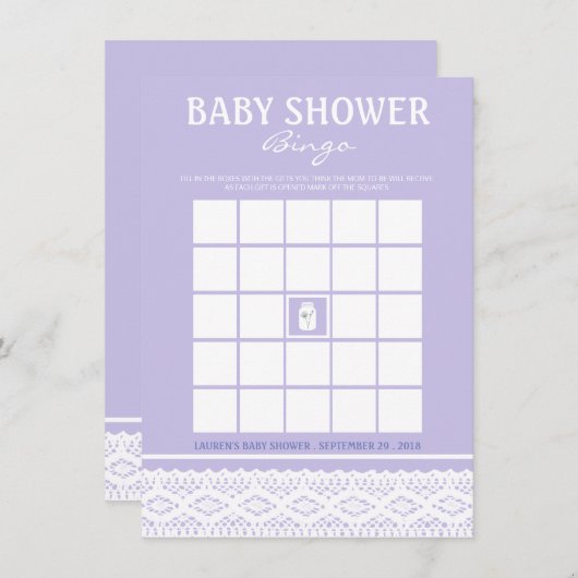 ワイルドフラワーメイソンの瓶とレース赤ちゃんシャワービンゴ 招待状 (正面/裏面)