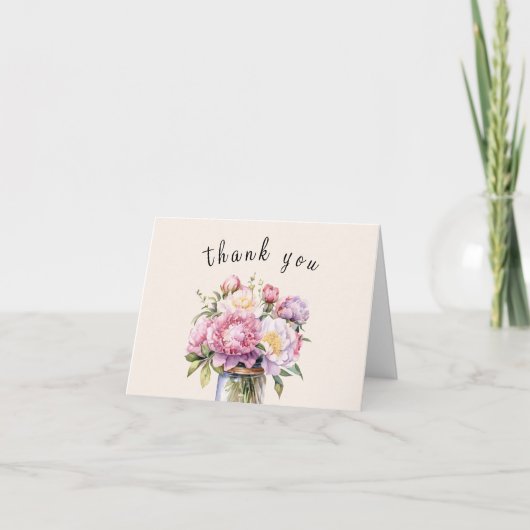 ワイルドフラワーメイソンジャー素朴ブライダルシャワー サンキューカード (正面)