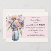 ワイルドフラワーメイソンジャー素朴ブライダルシャワー 招待状 (正面/裏面)