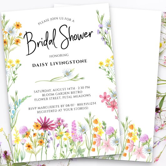 ワイルドフラワーメドウかわいらしフローラブライダルシャワー 招待状