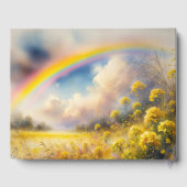 ワイルドフラワーメドウの上の水彩虹のアーチ ゲストブック (裏面)