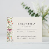 ワイルドフラワーメドウウェディングRSVPカードベージュ色 招待状 (スタンド正面)
