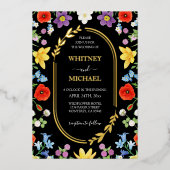 ワイルドフラワーメドウカラフル春モノグラム結婚ズ 箔招待状 (正面)