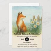 ワイルドフラワーメドウキツネの水彩誕生日 招待状 (正面/裏面)