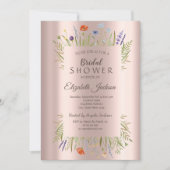 ワイルドフラワーメドウバラ金ゴールドブライダルシャワー 招待状 (正面)