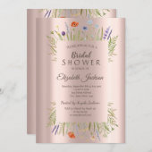 ワイルドフラワーメドウバラ金ゴールドブライダルシャワー 招待状 (正面/裏面)