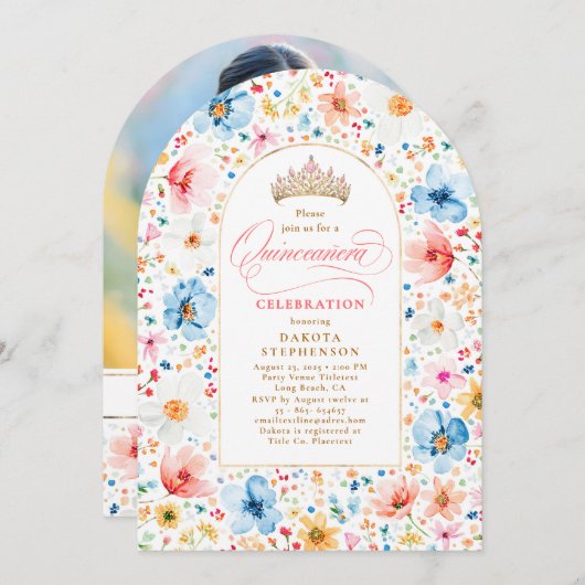 ワイルドフラワーメドウフローラガーデンキンセアニェラ写真 招待状 (正面/裏面)