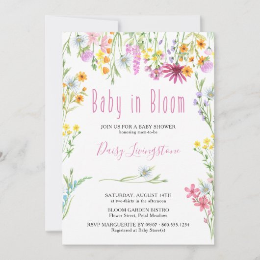 ワイルドフラワーメドウベビーイン開花ベビーシャワー 招待状 (正面)
