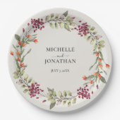 ワイルドフラワーメドウベージュ色結婚ズ ペーパープレート (正面)