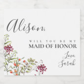 ワイルドフラワーメドウメイド・オブ・オーナー（花嫁付き添い人）提案カード スパークリングワインラベル (シングルラベル)