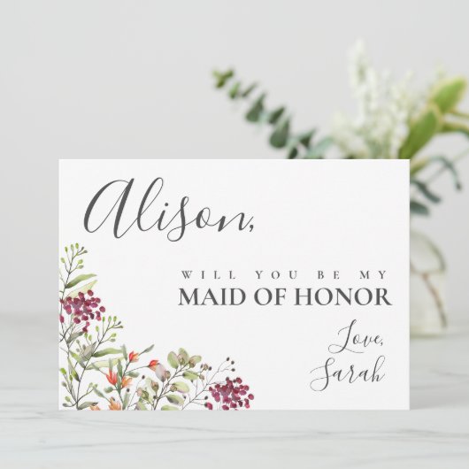 ワイルドフラワーメドウメイド・オブ・オーナー（花嫁付き添い人）提案カード 招待状 (スタンド正面)
