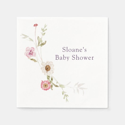 ワイルドフラワーメドウリースベビーシャワー スタンダードカクテルナプキン (正面)