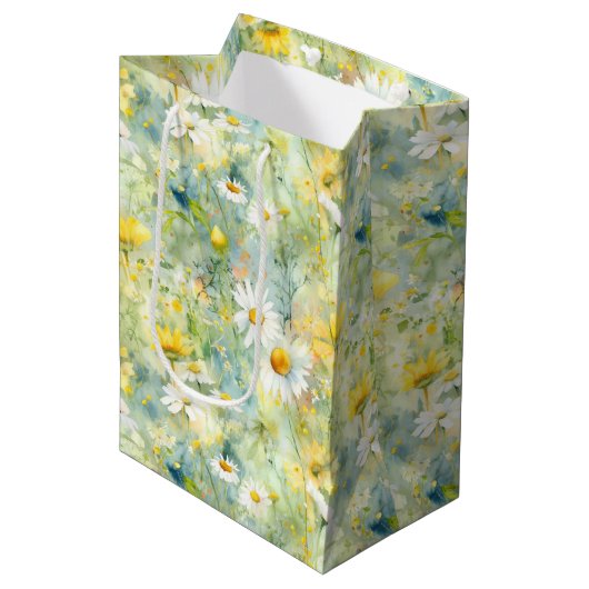 ワイルドフラワーメドウ夏の葉ボホモダン ミディアムペーパーバッグ (正面アングル)