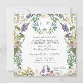 ワイルドフラワーメドウ春カラフルフローラ結婚ズ 招待状 (正面)