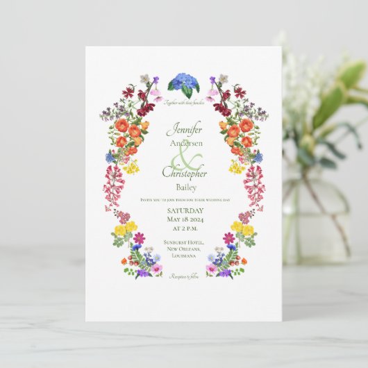 ワイルドフラワーメドウ春カラフルフローラ結婚ズ 招待状 (スタンド正面)