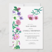 ワイルドフラワーメドウ |プレーリー |紫の赤ちゃんシャワー 招待状 (正面)