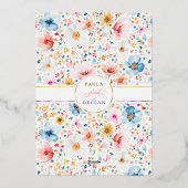 ワイルドフラワーメドーガーデンフローラボホ結婚ズ 箔招待状 (裏面)