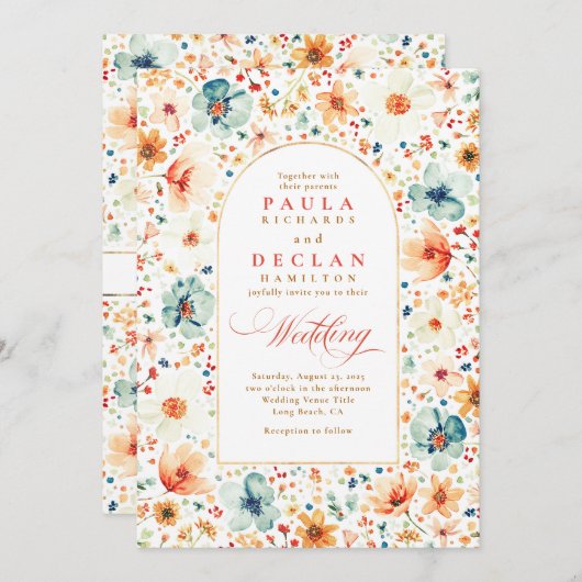 ワイルドフラワーメドーガーデンフローラ秋の結婚式 招待状 (正面/裏面)