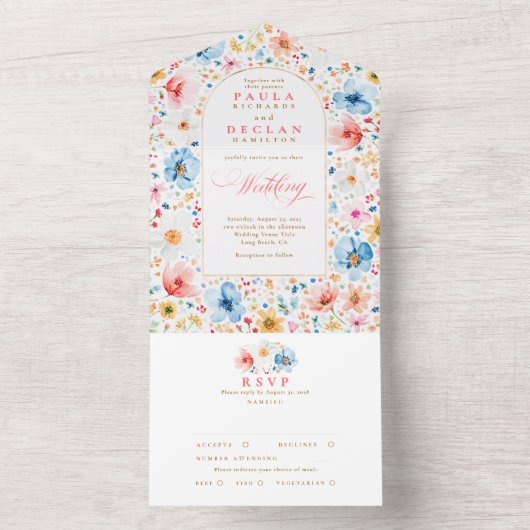 ワイルドフラワーメドーガーデンフローラ結婚アーチズ オールインワン招待状 (内側)