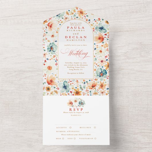 ワイルドフラワーメドーガーデンフローラ結婚アーチズ オールインワン招待状 (内側)