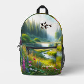 ワイルドフラワーメドーグリーン プリントバックパック (正面)