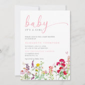 ワイルドフラワーメドーサニーガールベビーシャワー 招待状 (正面)