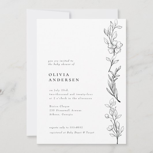 ワイルドフラワーモダンのフローラエレガントの赤ちゃんシャワー 招待状 (正面)