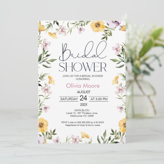 ワイルドフラワーモダンのブライダルシャワーへの招待 招待状 (スタンド正面)