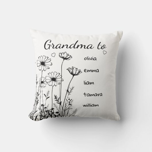 ワイルドフラワーモダンの孫の名前おばあちゃん クッション (正面)