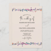 ワイルドフラワーモダンの手書きスクリプ結婚ト 招待状 (正面/裏面)